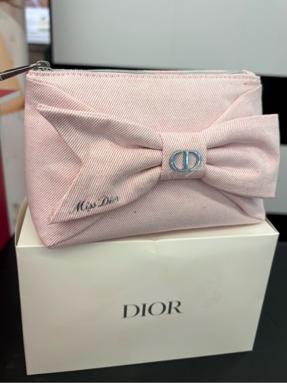 🆕DIOR 🎀 Pink Bow Card & Key Pouch with Miss Dior Detail